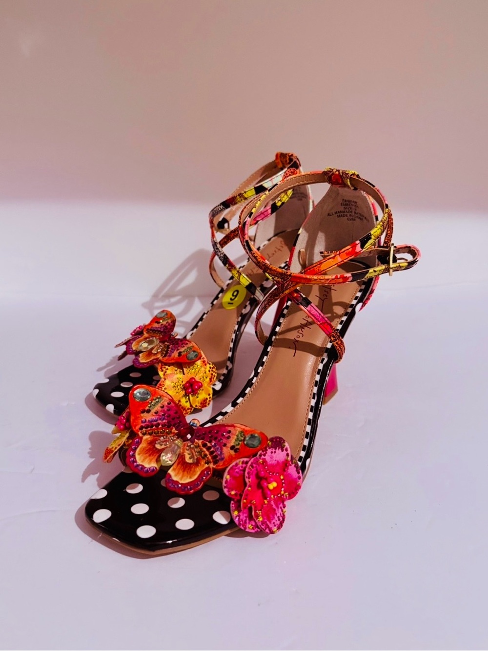 Betsey Johnson Multicolor Floral Embellished Strappy Heels - Pink & Orange